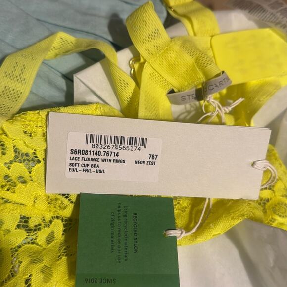 STELLA MCCARTNEY Neon stretch-lace triangle bra Bright yellow L - Picture 4 of 6